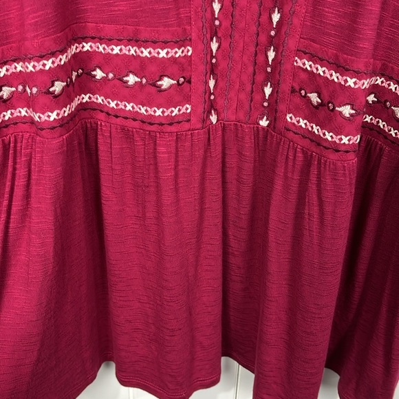 Nurture Womens Knit Tunic 2X Wine Red Pullover Embroidery Peplum Hem Soft Casual - Picture 6 of 14
